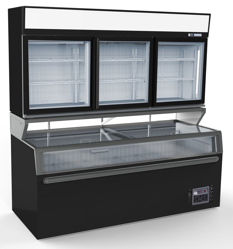 Wandvrieskast Zwart 3 Glasdeuren