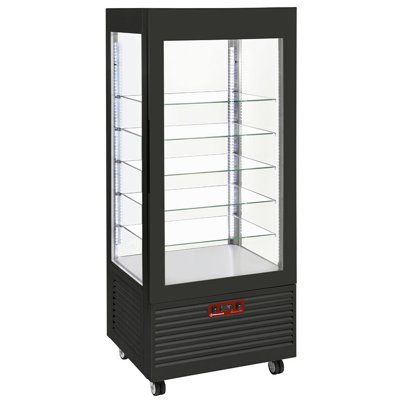 Vitrine 4 Zijden T° Negatief, 5 Niveaus in Glas, Geventil, 480 Lit., Zwart