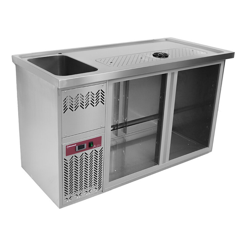 Bar Toonbank Met 2 Compartimenten, Afdruiprek + Rooster, 1 Spoelbak Links.