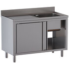 Spoeltafel 1 Kuip 600x500x300, Afdruipblad Links, op Kast Met 2 Schuifdeuren