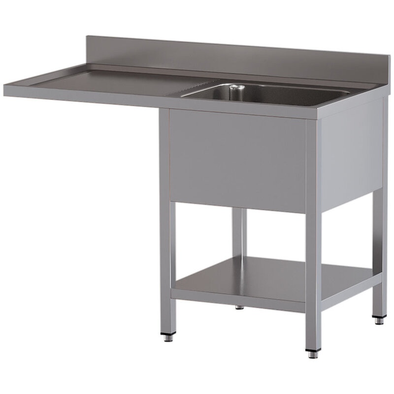 Spoeltafel Met 1 Kuip en 1 Afdruipblad Links, Met Onderlegplank en Ruimte Voor Vaatwasser