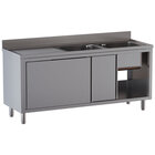 Spoeltafel 2 Kuipen 500x500x300, Afdruipblad Links, op Kast Met 2 Schuifdeuren