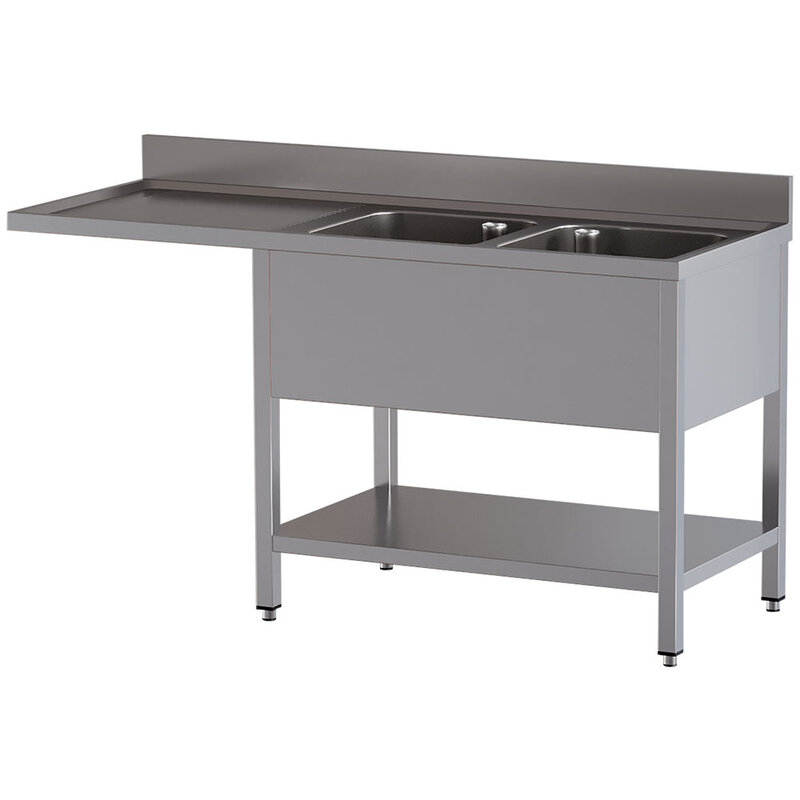 Spoeltafel Met 2 Kuipen  en 1 Afdruipblad Links, Met Onderlegplank en Ruimte Voor Vaatwasser