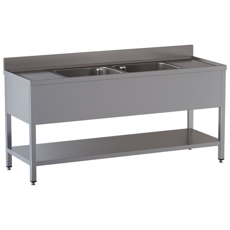 Spoeltafel 2 Kuipen, 2 Afdruipbladen, Met Onderlegplank