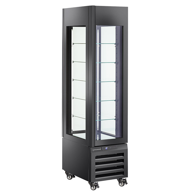Full Glazen Vitrine" 260 Lt., 5 Glazen Niveaus, Geventileerd - Ice Cream & Pastry - Zwart