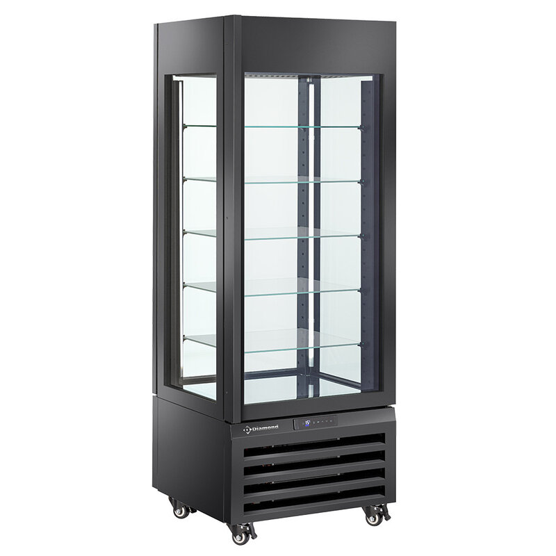 Full Glazen Vitrine" 440 Liter, 5 Glazen Niveaus, Geventileerd -chocolate -  Zwart