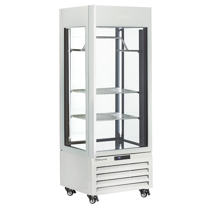Full Glazen Vitrine" 440 Liter, 2 Planken & Vleesstang, Geventileerd - Meat - Wit