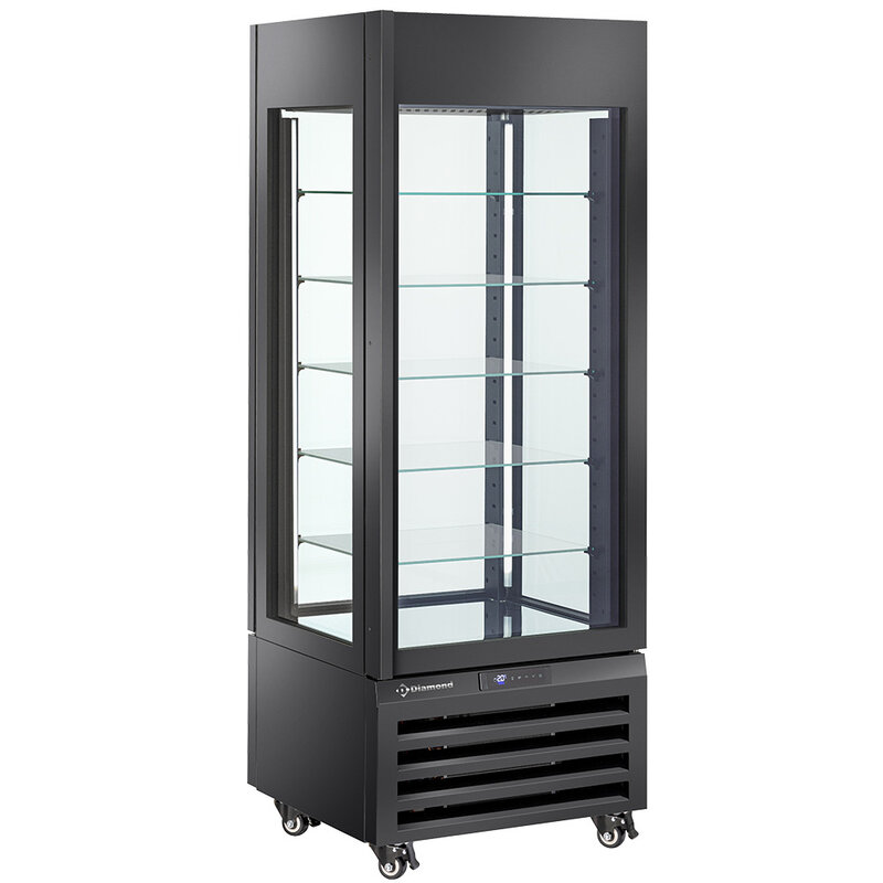 Full Vitrine 440 Lt., 5 Glazen Niveaus, Geventileerd - Pastry - Zwart