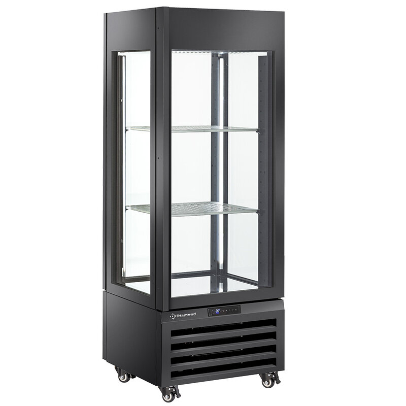 Full Glazen Vitrine" 440 Liter, 1 Niveau + 2 Planken, Geventileerd - Wine - Zwart