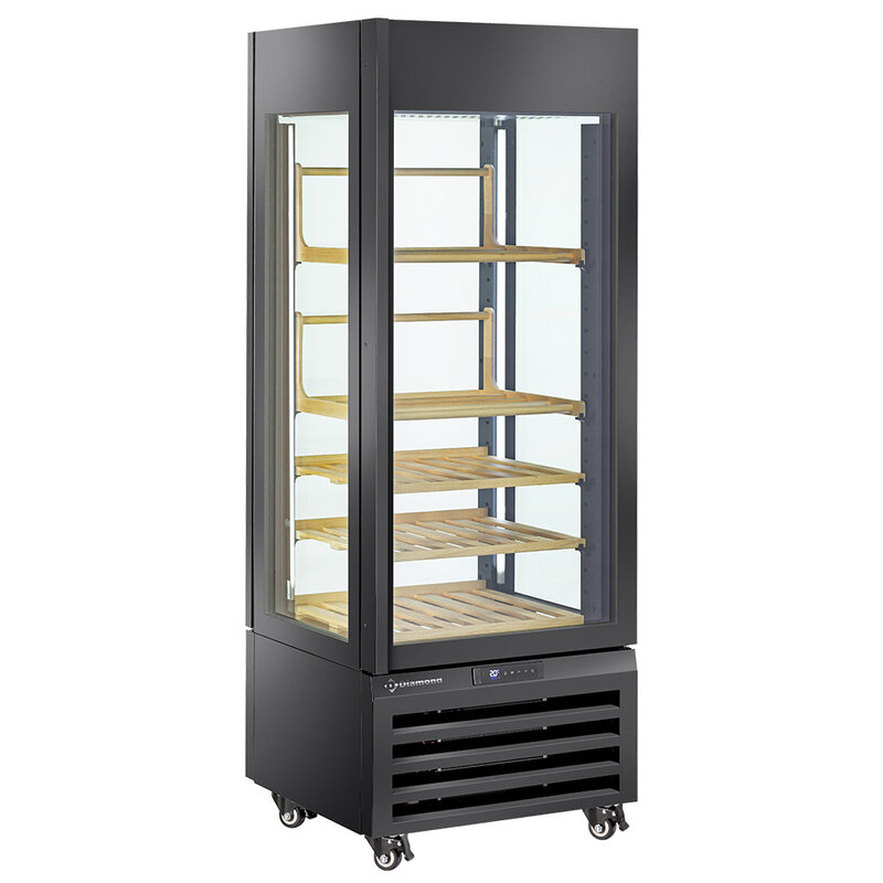 Full Glazen Vitrine" 440 Liter, 1 Niveau + 4 Planken, Geventileerd - Wine - Zwart