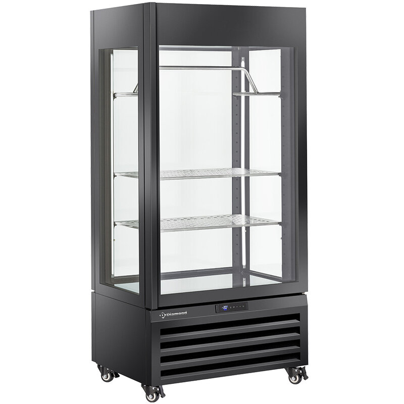 Full Glazen Vitrine" 600 Liter, 2 Planken & Vleesstang, Geventileerd - Meat - Zwart