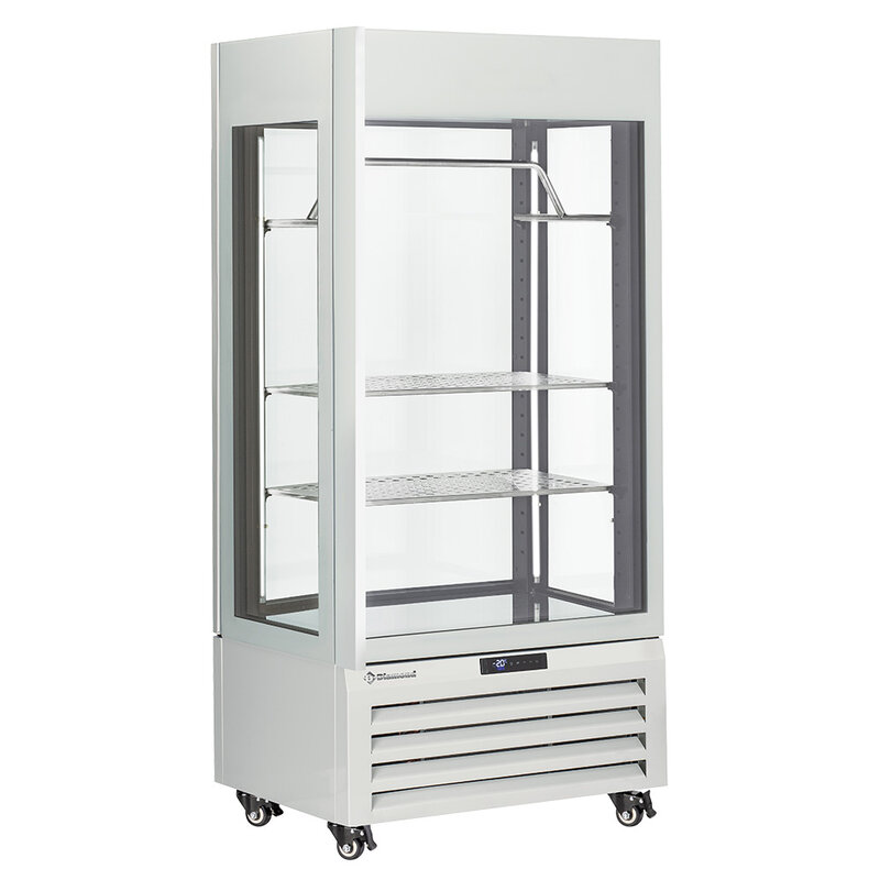 Full Glazen Vitrine" 600 Liter, 2 Planken & Vleesstang, Geventileerd - Meat - Wit