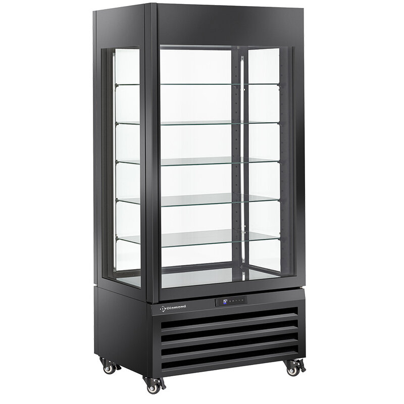 Full Glazen Vitrine" 600 Liter, 5 Glazen Niveaus, Geventileerd - Chocolate - Zwart