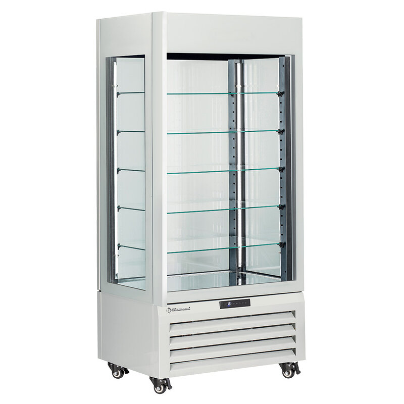 Full Glazen Vitrine" 600 Liter, 5 Glazen Niveaus, Geventileerd - Chocolate - Wit