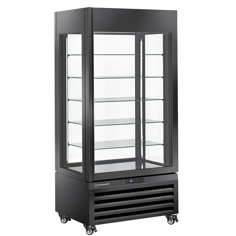 Full Vitrine 600 Lt., 5 Glazen Niveaus, Geventileerd -  Pastry - Zwart