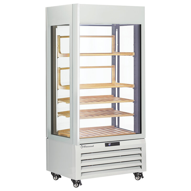 Full Glazen Vitrine" 600 Liter, 1 Niveau + 4 Planken, Geventileerd - Wine - Wit