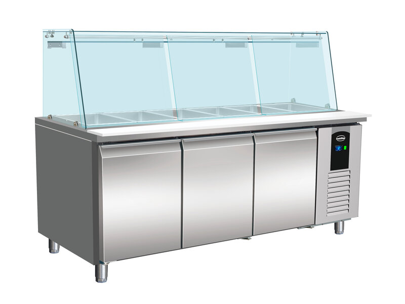 Koelwerkbank Glas Recht 3 Deuren  5X 1/1 GN Pan