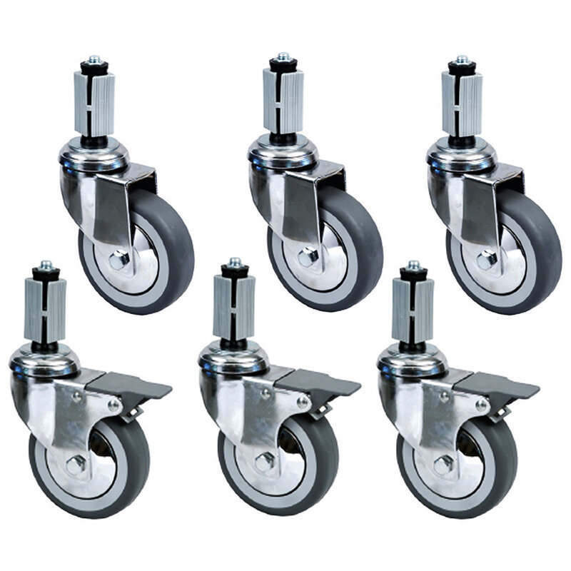 Set Van 6 Verchroomde Wielen Ø 100 (3 Met Rem) Voor Tafels