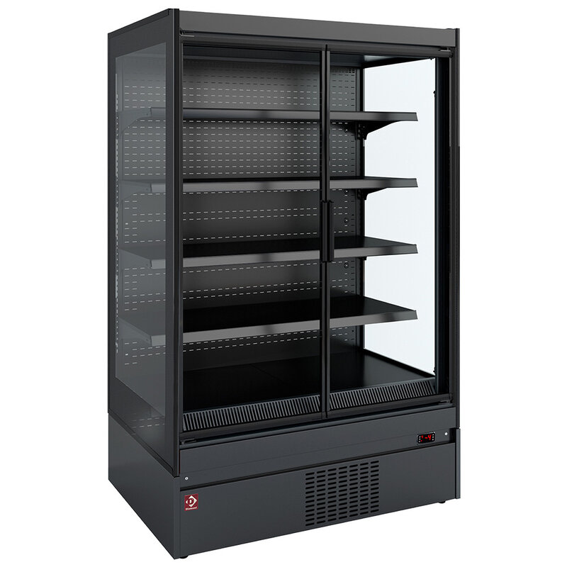 Gekoeld Wandmeubel, Glazen Zijkanten, Zelfbediening, Klapdeuren - Full Black