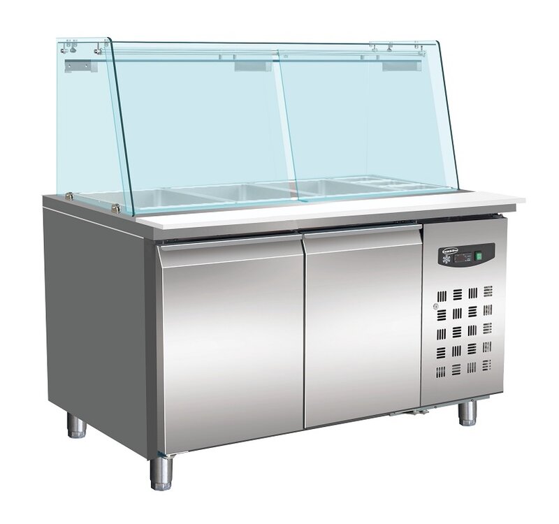 Bakkerskoelwerkbank Glas Recht 2 Deuren  4x 1/1 GN Pan