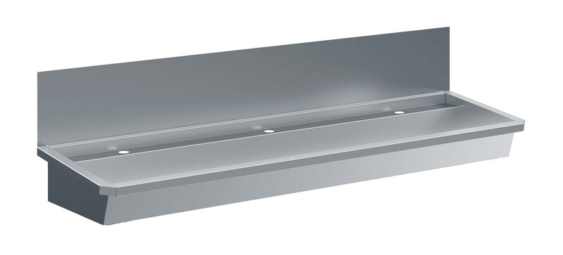 Rvs Wasbak 3 Kranen 1800mm  Inclusief Afvoerplug EN Spatscherm, Exclusief Kranen