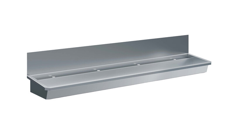 Rvs Wasbak 4 Kranen 2400mm  Nclusief Afvoerplug EN Spatscherm, Exclusief Kranen