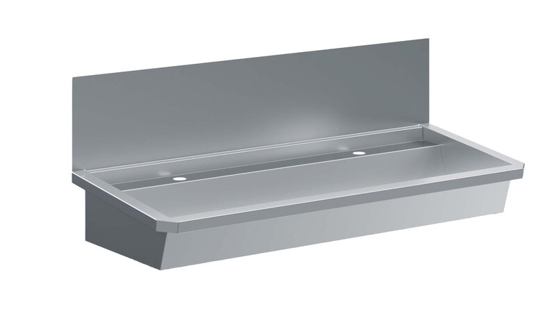 Rvs Wasbak 2 Kranen 1200mm  Inclusief Afvoerplug EN Spatscherm, Exclusief Kranen