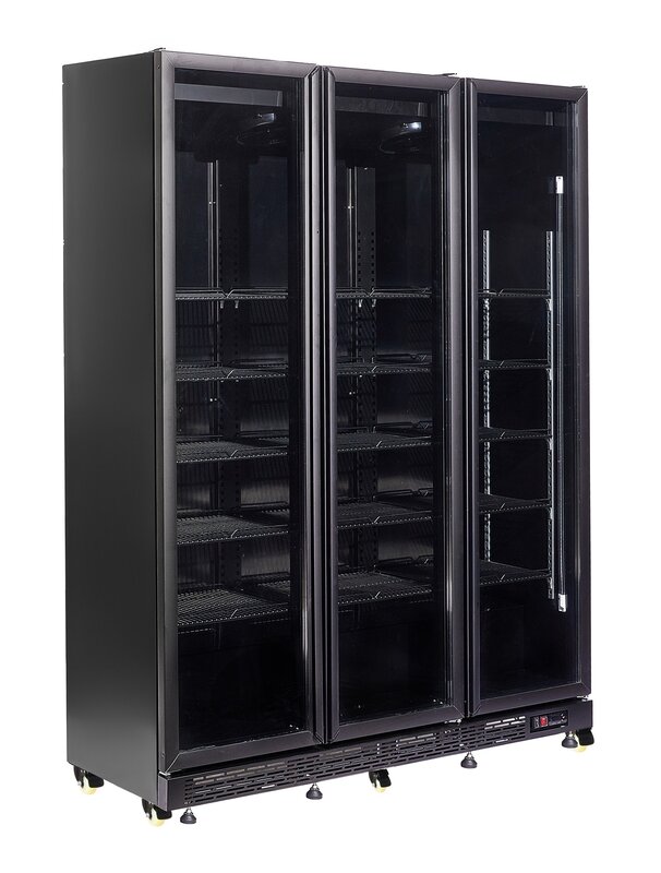 Koelkast 3 Glasdeuren Zwart Nap-1200  *transport OP Aanvraag*