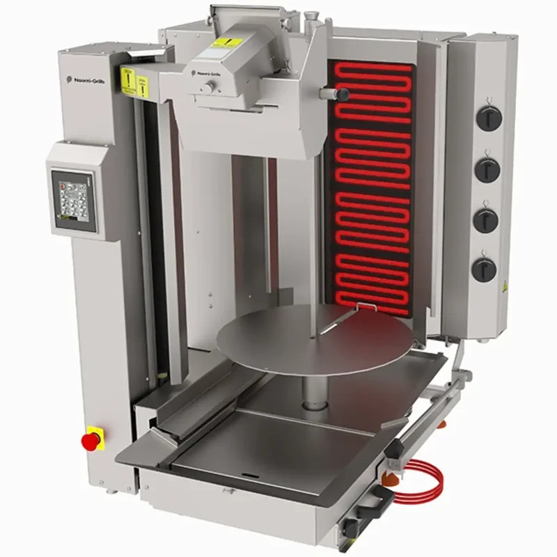 Robot Dönergrill | Elektrisch | 4 Elementen | 6.4kw (400v) | Max. 120kg | Rotatiemotor Onder | Handsfree Snijden | 720x980x1260(h)mm