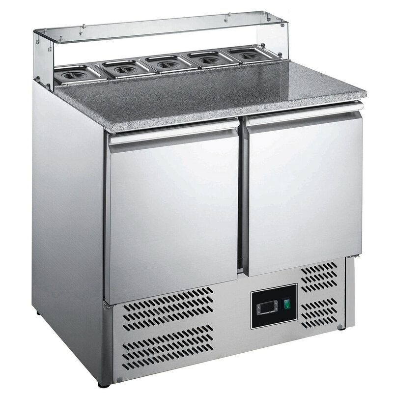 Pizzawerkbank | 240l | 2 Deuren (1/1 Gn) | Boven 5x 1/6 GN | +2°c/+8°c | Statisch + Ventilator | 900x700x861/1086(h)mm