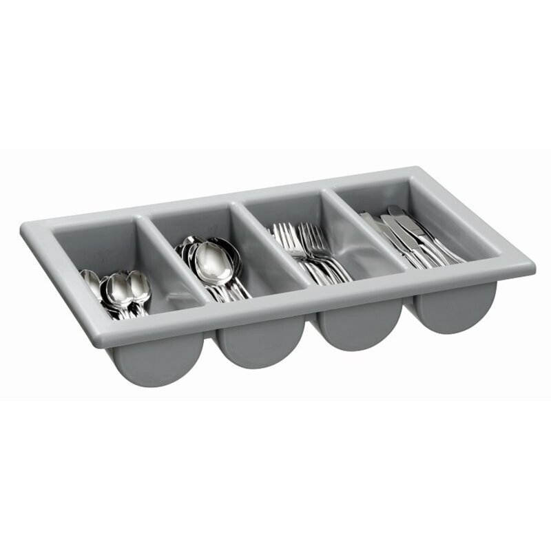 Bestekbak Polypropyleen Grijs | 1/1 GN | 4 Vakken | 530x325x100(h)mm
