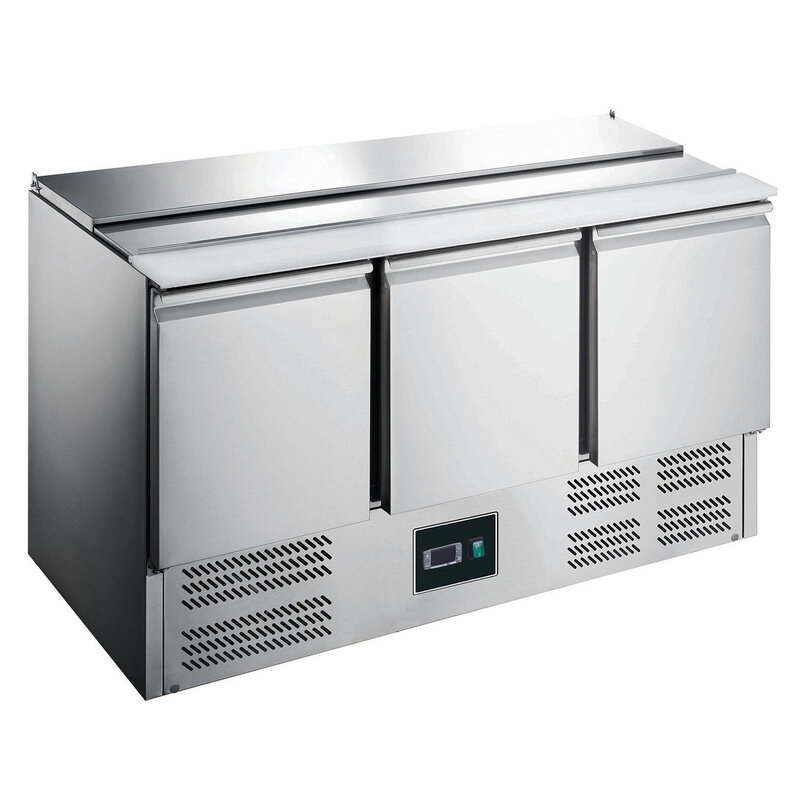 Saladette | 368l | 3 Deuren (1/1 Gn) | Boven 4x 1/1 GN | +2°c/+8°c | Statisch + Ventilator | Schuif-/kanteldeksel + Snijblad | 1368x700x856(h)mm
