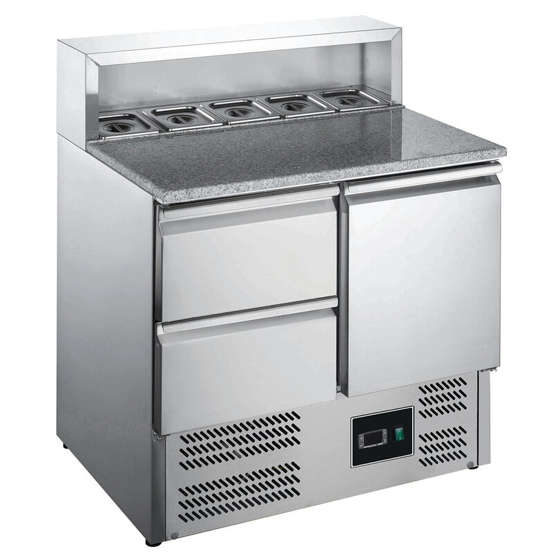Pizzawerkbank | 240l | 1 Deur + 2 Laden (1/1 Gn) | Boven 5x 1/6 GN | +2°c/+8°c | Geventileerd | 0.18kw | 903x700x861/1086(h)mm