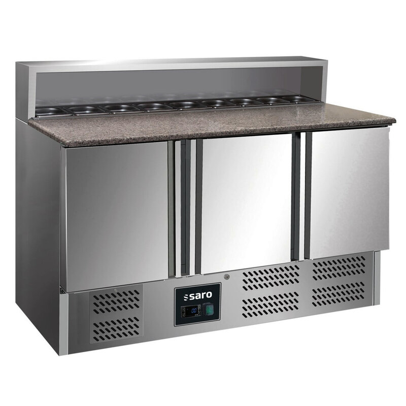 Pizzawerkbank | 400l | 3 Deuren (1/1 Gn) | Boven 8x 1/6 GN | +2°c/+8°c | Geventileerd | 0.23kw | 1368x700x880/1090(h)mm