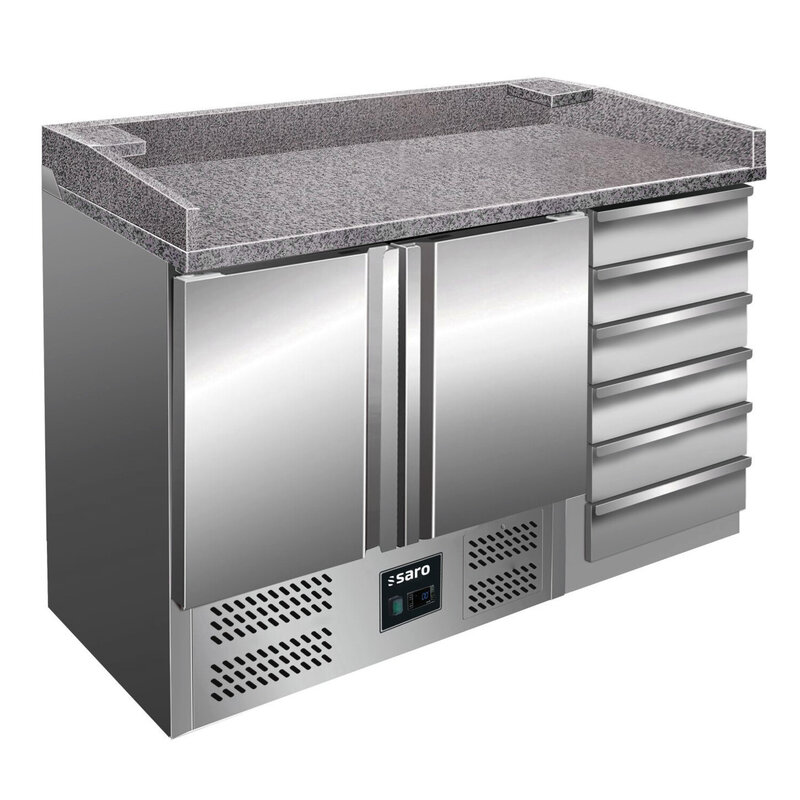 Pizzawerkbank | 257l | 2 Deuren (1/1 Gn) + 6 Deegladen (en600x400) | +2°c/+8°c | Statisch + Ventilator | 1420x700x880/1060(h)mm