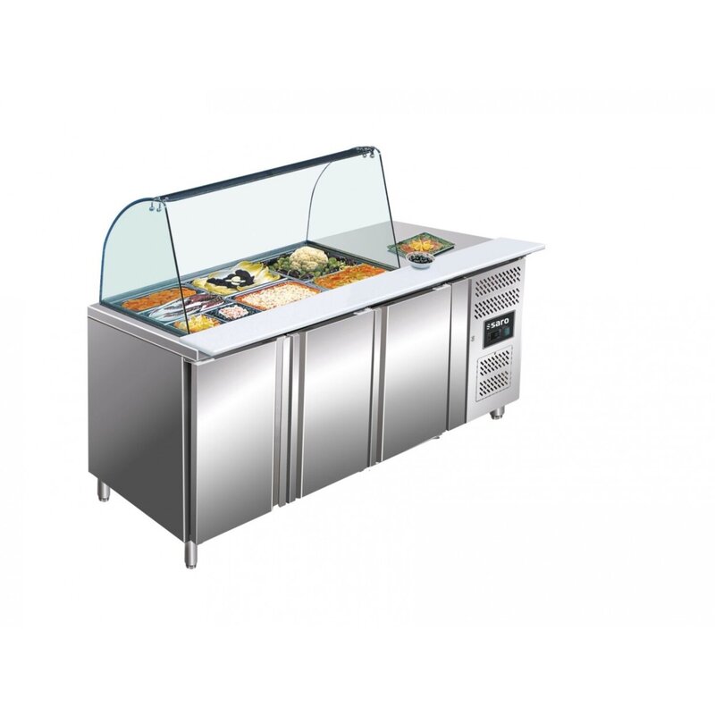 Saladette GN 3100 Tns Met Glazenopbouw | 3 Deuren | Statisch | 1795x700x1365(h)mm
