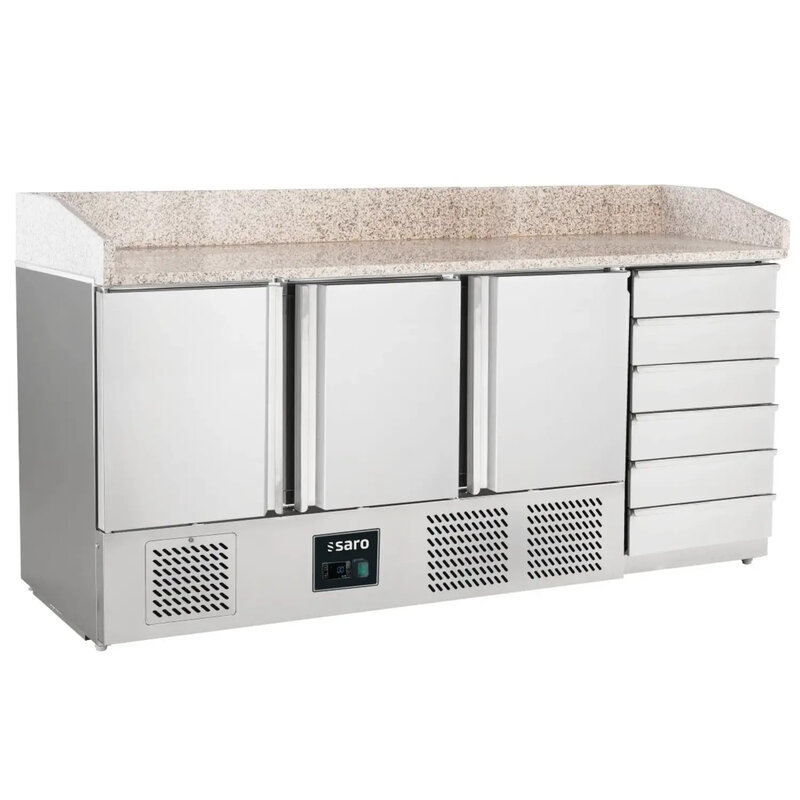 Pizzawerkbank | Energiezuinig | 400l | 3 Deuren (1/1 Gn) + 6 Deegladen | +2°c/+8°c | Geforceerd | 1885x700x880/1020(h)mm