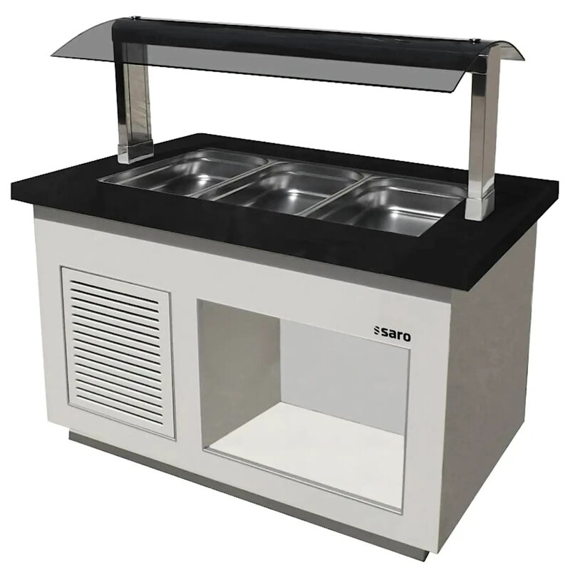 Verwarmd Buffet | Premium Line | Wit/graniet | 3x 1/1 GN | 30°c/90°c | Bain-marie | Verlichte Kap | Wielen (geremd) | 1300x880x1350(h)mm