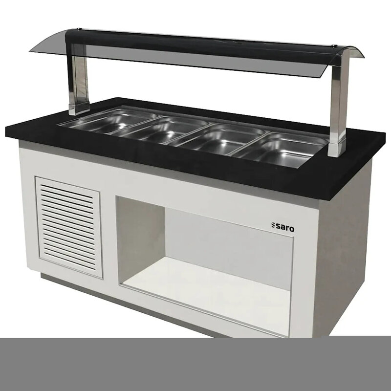 Verwarmd Buffet | Premium Line | Wit/graniet | 4x 1/1 GN | 30°c/90°c | Bain-marie | Verlichte Kap | Wielen (geremd) | 1700x880x1350(h)mm