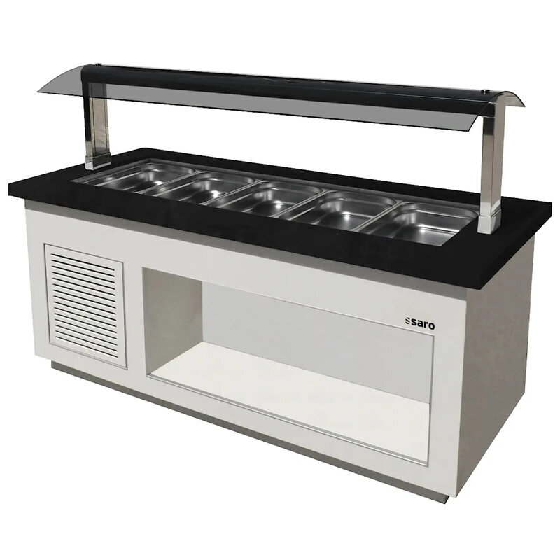 Verwarmd Buffet | Premium Line | Wit/graniet | 5x 1/1 GN | 30°c/90°c | Bain-marie | Verlichte Kap | Wielen (geremd) | 2000x880x1350(h)mm