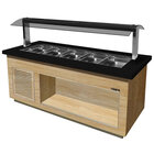 Verwarmd Buffet | Premium Line | Houtlook/graniet | 5x 1/1 GN | 30°c/90°c | Bain-marie | Verlichte Kap | Wielen (geremd) | 2000x880x1350(h)mm