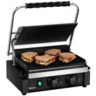 Contact-/paninigrill | Enkel | Gegroefd Oppervlak 345x235 (gietijzer) | 50°c/300°c | 2.2kw (230v) | Timer | 410x395x210(h)mm