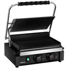Contact-/paninigrill | Enkel | Gegroefd Oppervlak 345x235 (gietijzer) | 50°c/300°c | 2.2kw (230v) | Timer | 410x395x210(h)mm