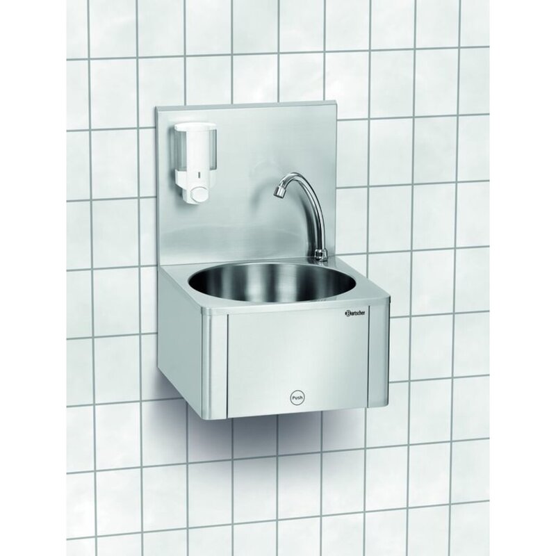 Wasbak Wandmontage Rvs | Knie Bediening En Geïntegreerde Zeepdispenser | 400x404x577(h)mm