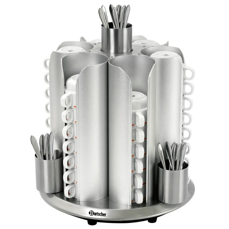 Kopjesverwarmer | Aluminium/rvs | 48 Kopjes + 4 Lepelbakjes | 30°c/45°c | Draaibaar | 0.2kw (230v) | ø360x415(h)mm