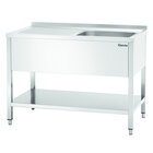 Rvs Spoelwerktafel Met 1 Spoelbak Rechts En Bodemschap + Achteropstand | 1200x700x850(h)mm