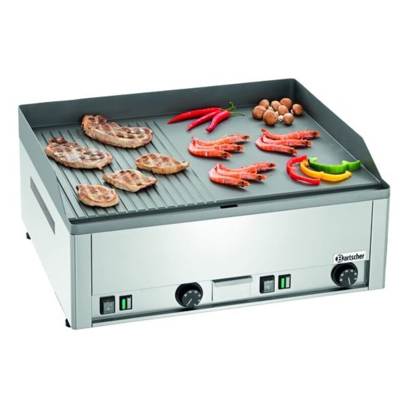 Bakplaat/grillplaat Gdp 65e-gr | Bakplaat 1/2 Glad 1/2 Geribbeld (b)650x(d)480mm | 6kw | 660x580x310(h)mm