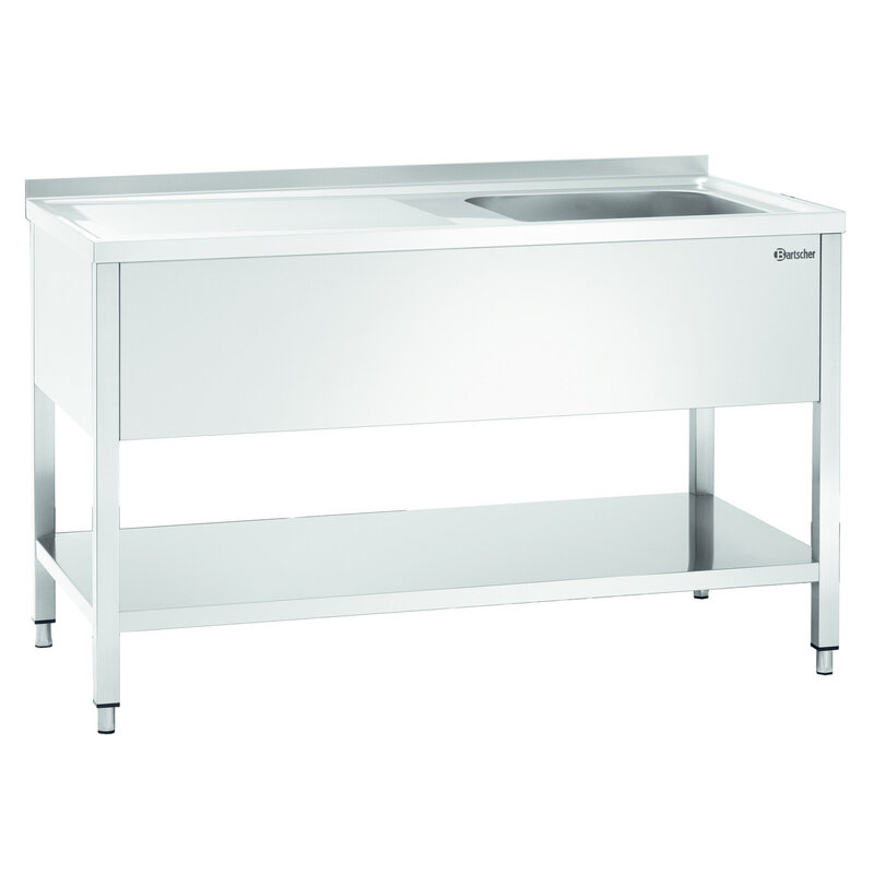 Rvs Spoelwerktafel Met 1 Spoelbak Rechts En Bodemschap + Achteropstand | 1400x700x850(h)mm