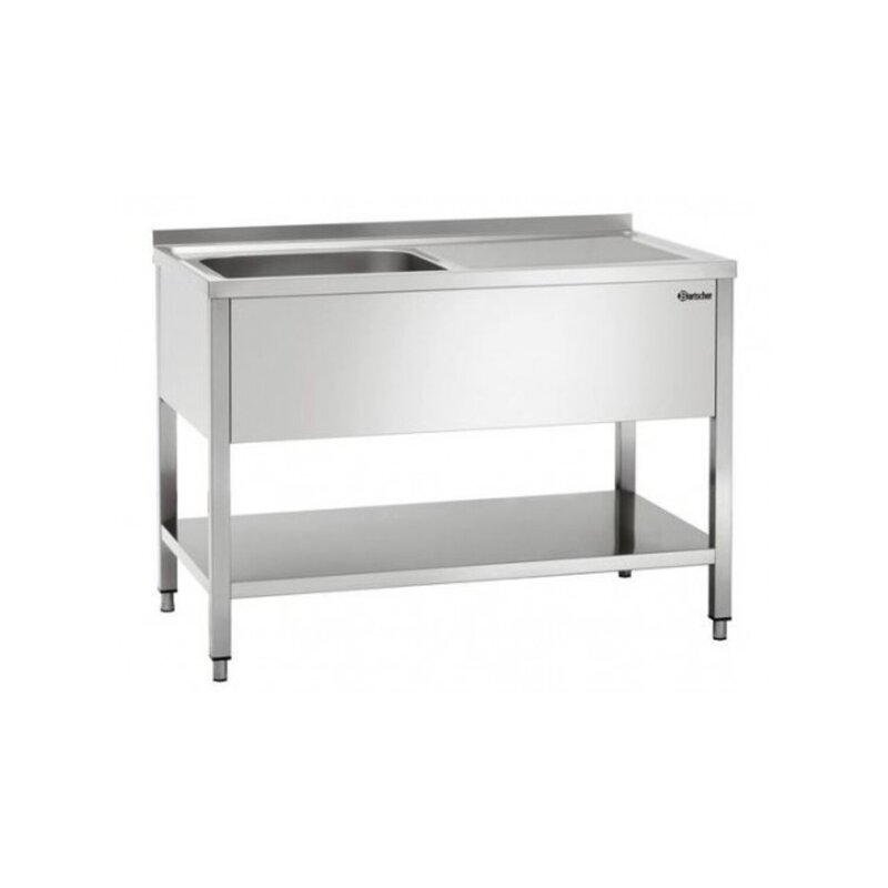 Rvs Spoelwerktafel Met 1 Spoelbak En Bodemschap + Achteropstand | 1400x700x850(h)mm