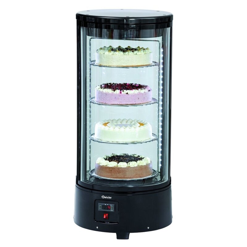 Gebaksvitrine | 72l | Zwart | +2°c/+10°c | 4 Schappen (roterend) | ø450x983(h)mm